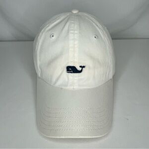 White Vineyard Vines Baseball Hat with Navy Blue Whale Logo. Adjustable Back.